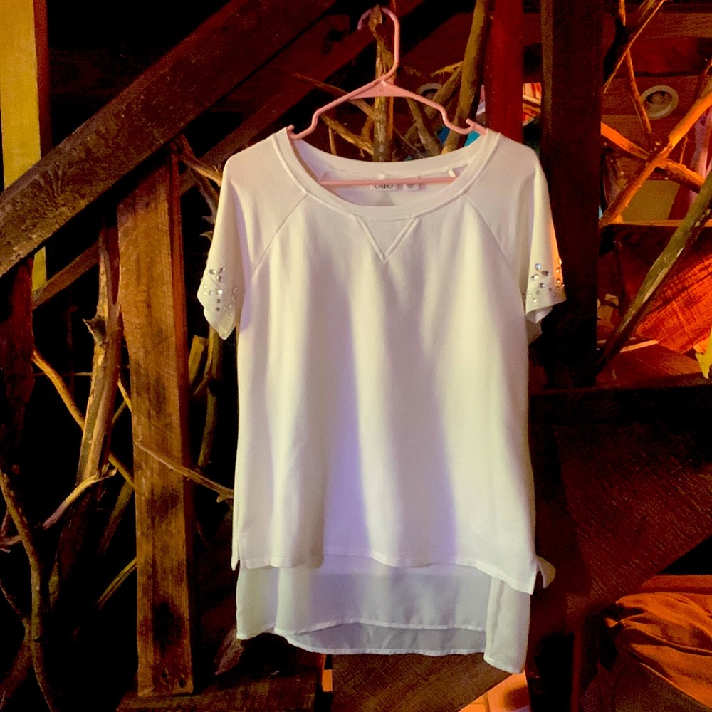 Cato short sleeve summer blouse, size small, color white.